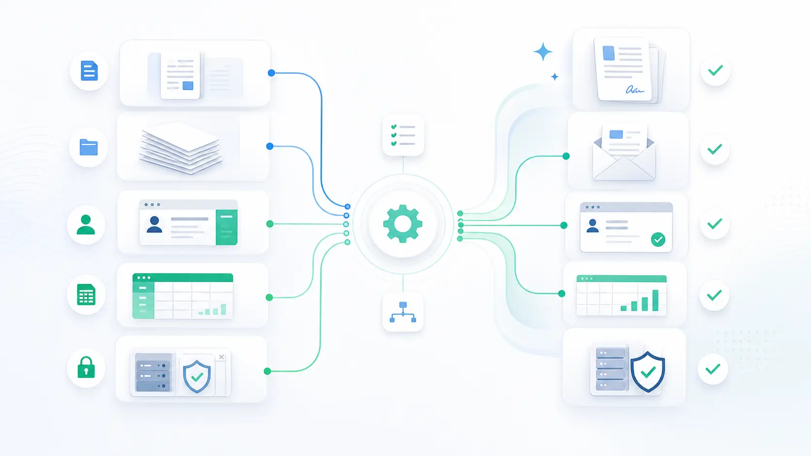 Workflow examples summary for CRM, documents, spreadsheets, and private runtime handoffs.